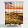 Poppy Flowers in Wheat Field Shower Curtain - Red Gold