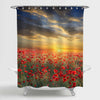 Poppy Filed on Sunset Sky Shower Curtain - Red Blue Gold