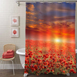 Sunset over Poppy Field Shower Curtain - Red