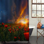 Poppy Meadow on Sunset Sky Shower Curtain - Red Blue Green