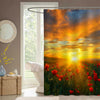 Sunset Over a Field of Red Poppy Flowers Shower Curtain - Red Gold