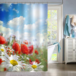Field of Poppy and Daisy Flowers Shower Curtain- Multicolor