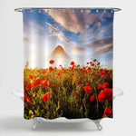 Blooming Poppies on Field Against the Sun Shower Curtain - Red Green Blue