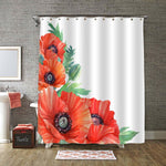 Poppy Flowers and Leaves Shower Curtain - Red Green