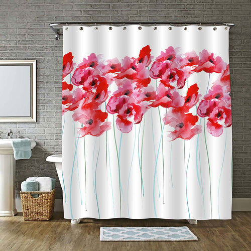 Harvest of Poppies Shower Curtain - Red