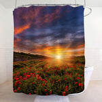 Colorful Sky Over the Poppy Flowers Field After Wonderful Sunset Shower Curtain - Blue Gold Red