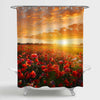 Endless Poppy Flower Fields at the Sunset Shower Curtain - Red Gold