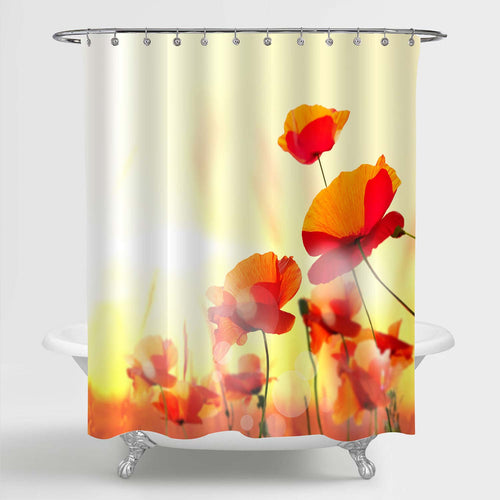 Field of Bright Poppy Flowers in Summer Shower Curtain - Red Gold