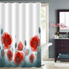 Poppies Flowers and Buds Shower Curtain - Red Green