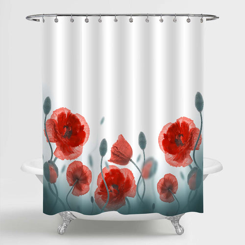 Poppies Flowers and Buds Shower Curtain - Red Green