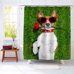 Dog with a Red Rose in His Mouth Falling in Love Shower Curtain - Green