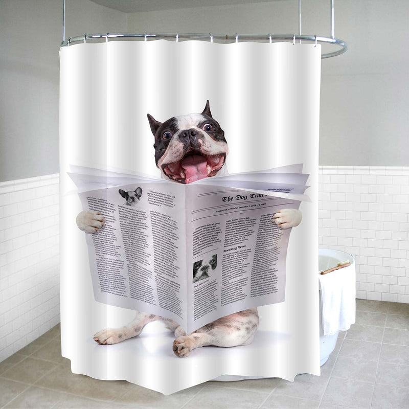 French Bulldog Reading Newspaper Shower Curtain - Grey