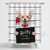 Valentines Chihuahua Dog with Rose in Mouth as a Mugshot Guilty for Love Shower Curtain - Brown