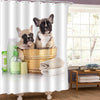 French Bulldog Puppy in Wooden Wash Basin with Soap Suds Shower Curtain - Brown