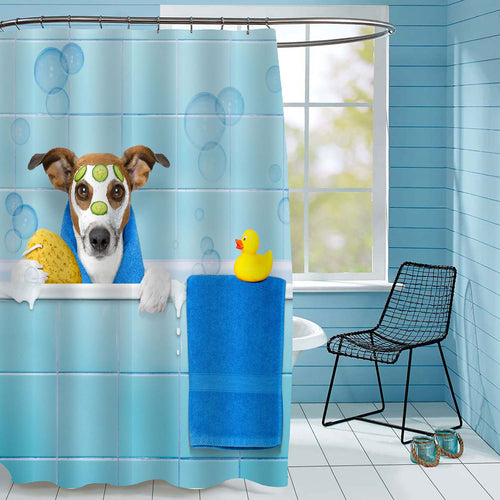 Dog in a Bathtub Shower Curtain -Green