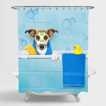 Dog in a Bathtub Shower Curtain -Green