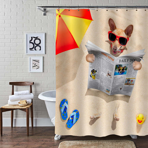 Chihuahua Dog Buried in Sand Beach on Summer Vacation Holidays Shower Curtain - Sand