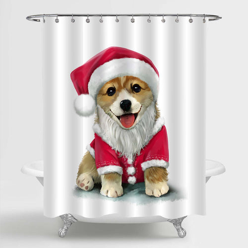 Christmas Dressed Up Corgi Shower Curtain - Red