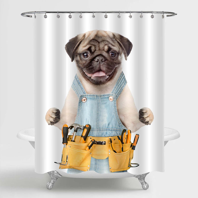 Handyman Dog Worker with Tool Belt Shower Curtain