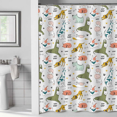 Hand Drawn Cartoon Dogs Shower Curtain - Multicolor