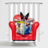 Terrier Dog Reading Magazine and Tabloids on a Red Sofa Shower Curtain - Red