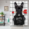 Bulldog with Rose in Mouth as a Mugshot Guilty for Love Shower Curtain - Black White