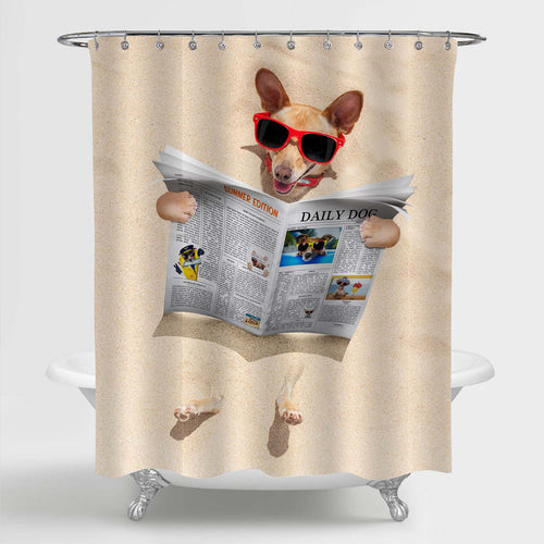 Chihuahua Dog Buried in Sand Beach on Summer Vacation Holidays Shower Curtain - Sand