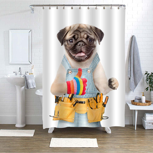 Dog Worker with Tool Belt Showing Thumbs Up Shower Curtain
