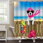 Terrier Dog on Summer Vacation Holidays Shower Curtain - Blue Brown