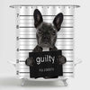 Criminal Mugshot of French Bulldog Dog at Police Station Holding Guilty Placard Shower Curtain - Black