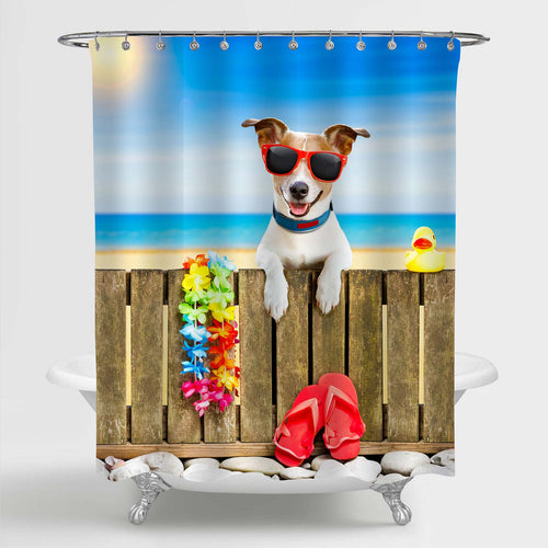 Jack Russel Dog Enjoy Summer Vacation Holidays Shower Curtain - Blue Brown