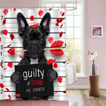 Valentines Bulldog Dog with Rose in Mouth as a Mugshot Guilty for Love Shower Curtain - Black Red