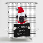 Pug Dog Caught On Mugshot with Sugar Cane in Mouth Shower Curtain - Red Black