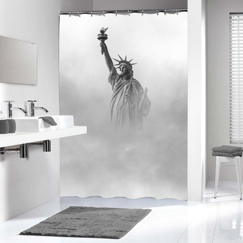 Foggy Statue of Liberty in New York City Shower Curtain - Grey