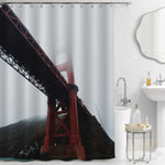 Worm's-Eye View of Golden Gate Bridge Covered by Fog Shower Curtain - Red Grey