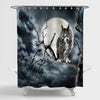 Owl Perching on a Tree Branch Against the Full Moon Shower Curtain - Grey