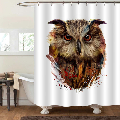 Watercolor Closeup of  Owl Shower Curtain - Brown