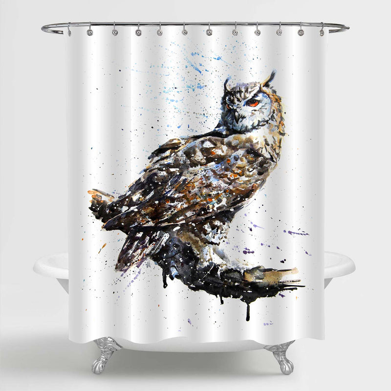 Owl with Sharp Eyes Shower Curtain Set - Brown