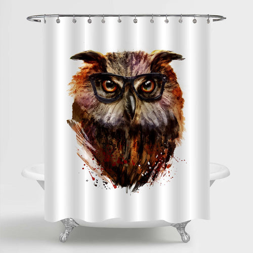 Owl Wearing Black Glasses Shower Curtain - Brown