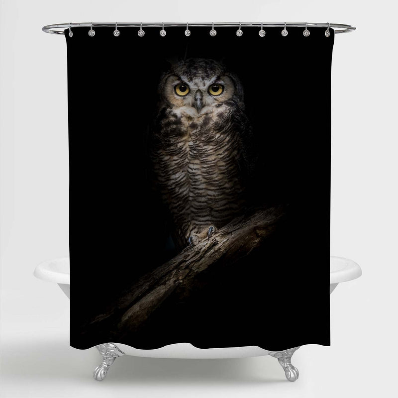 Wise Owl in the Dark Shower Curtain - Black Brown