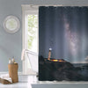 Maritime Lighthouse under Night Sky with Shining Stars Shower Curtain - Dark Grey
