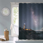 Maritime Lighthouse under Night Sky with Shining Stars Shower Curtain - Dark Grey