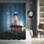 Pigeon Point Lighthouse Under Starry Sky Shower Curtain - Dark Blue