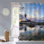 Relaxing Morning at a Lighthouse in Kvarken Shower Curtain - Grey Blue