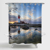 Relaxing Morning at a Lighthouse in Kvarken Shower Curtain - Grey Blue