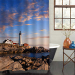 Portland Head Lighthouse Under Early Morning Sky Shower Curtain - Blue Brown