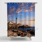 Portland Head Lighthouse Under Early Morning Sky Shower Curtain - Blue Brown