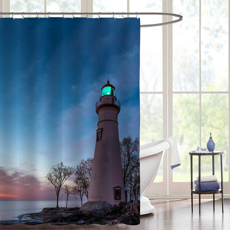 Marblehead Lighthouse at Dawn Shower Curtain - Blue