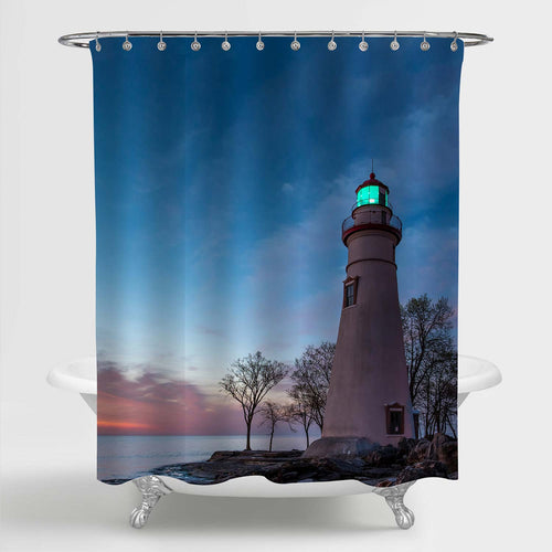 Marblehead Lighthouse at Dawn Shower Curtain - Blue