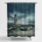 Majestic Lighthouse on the Sea Waves Shower Curtain - Grey